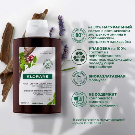 Клоран шампунь с экстрактом Хинина и органическим экстрактом Эдельвейса 200мл №4