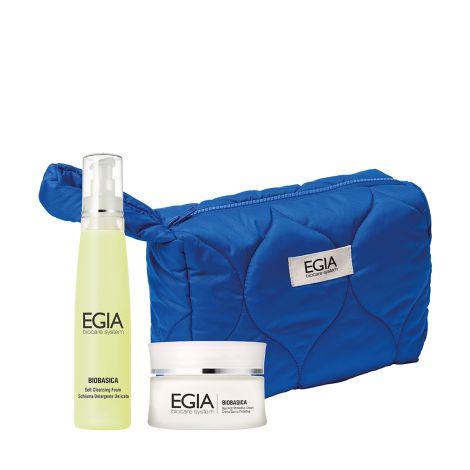 EGIA подарочный набор ELECTRIC GLOW/Мусс нежный очищающий 200мл/Крем нежный питательный  50мл/Косметичка синяя