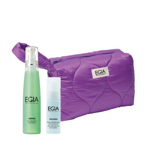 EGIA Подарочный набор LILAC JOY/Гель очищ. 200мл/Сыворотка с антиоксид. комплексом в микросферах  30мл/Косметичка фиолетовая